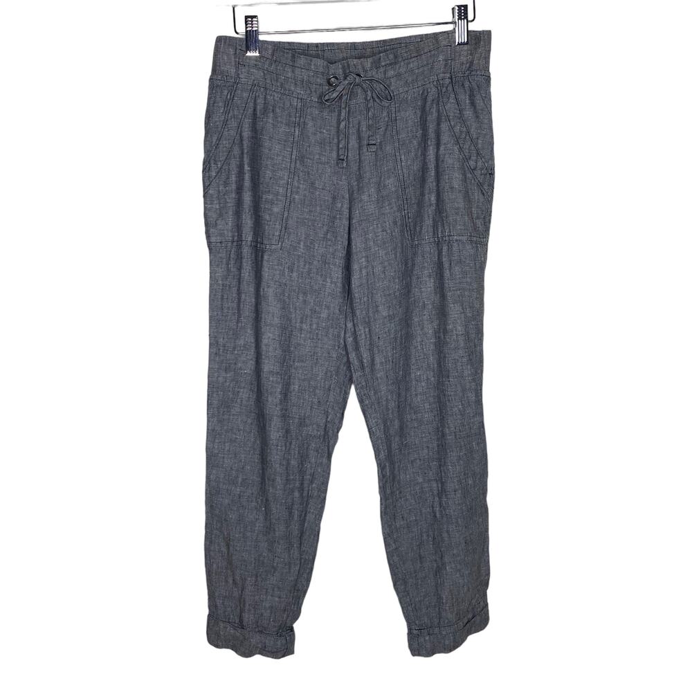 Athleta Womens Size 2 Gray Linen Ankle Pants Drawstring Pull On Pocket Lagenlook
